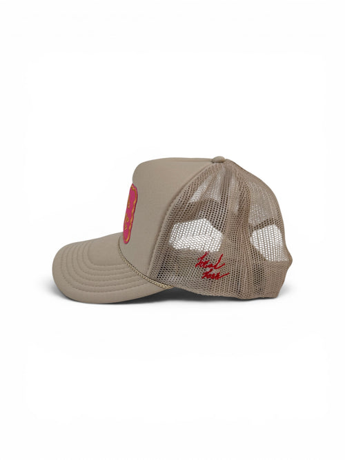 Excuse Me You Look Like You Love Me trucker hat tan side view