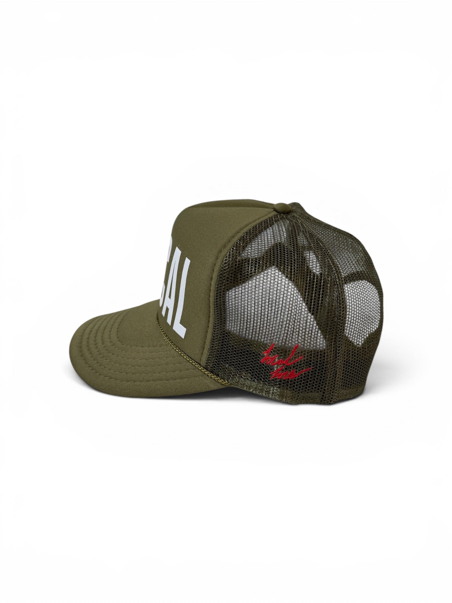 LOCAL CAL trucker hat olive side view