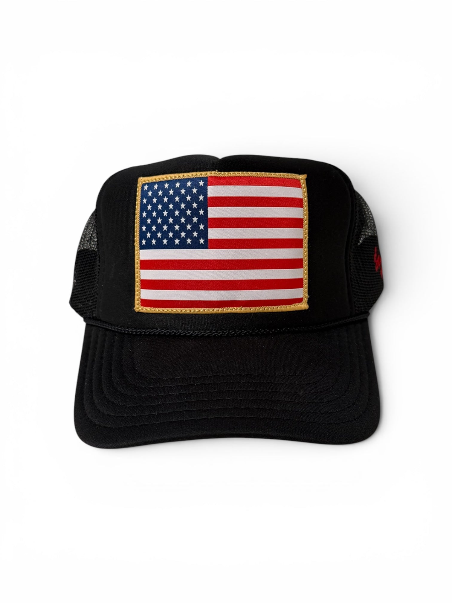 American flag patch trucker hat navy front view