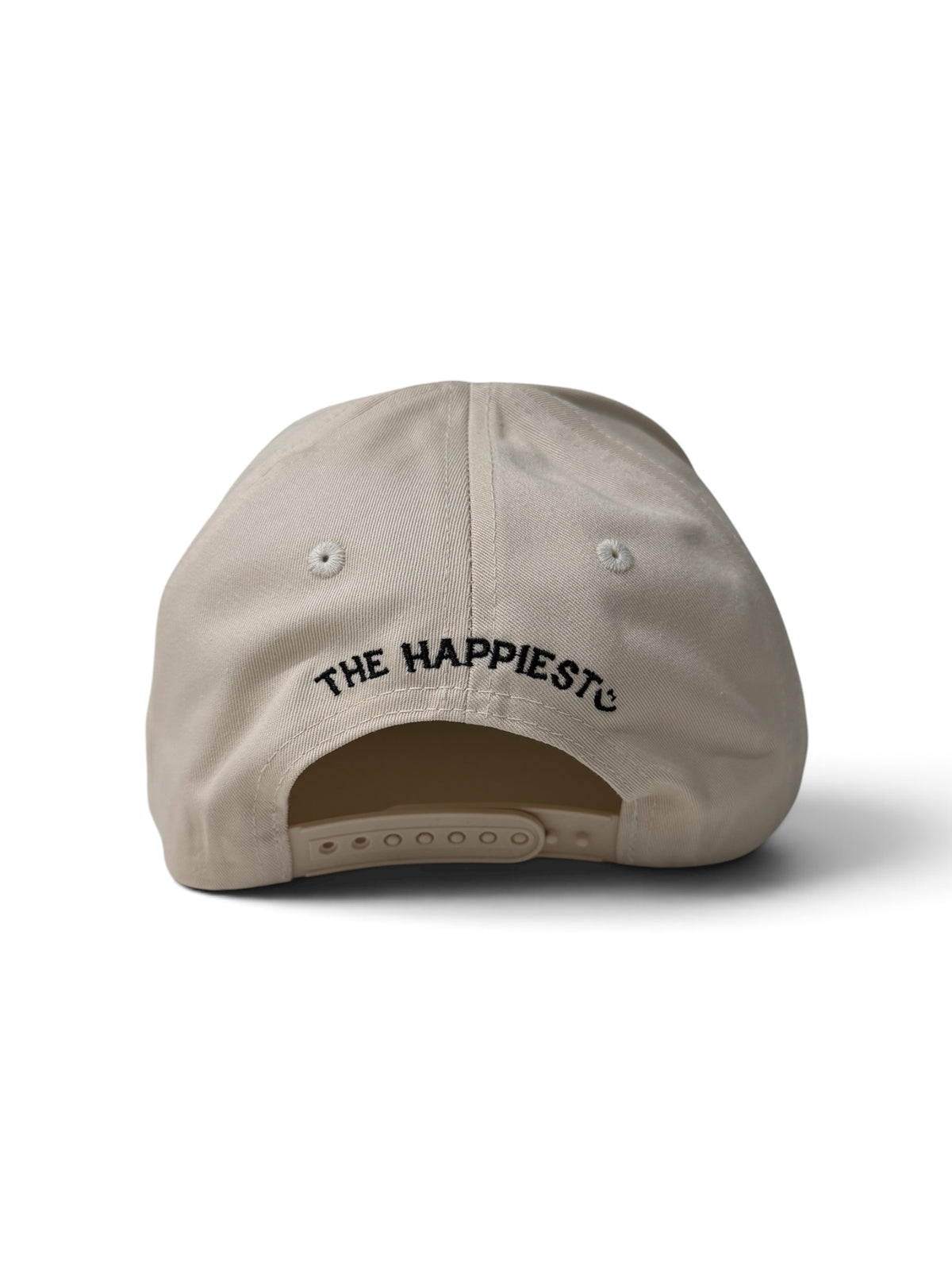 Front view of cream and black cap with Support Your Local Dive Bar embroidery